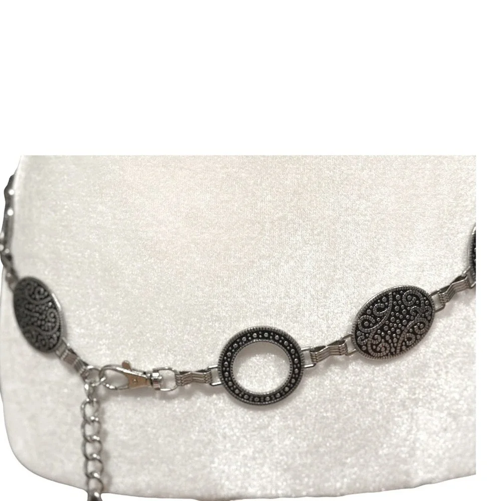 Silver Tone Chain Belt Boho Filigree  Medallion Adjustable Festival Hip Belt 45